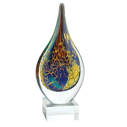 11" Multi-Color Art Glass Teardrop on Crystal Base