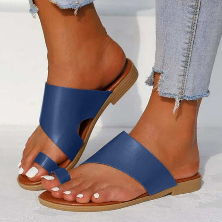 Womens Summer Flats Comfy Shinny Rhinestone flip Flops Slouchy Beach  Slippers Roman Shoes Dressy Slides 