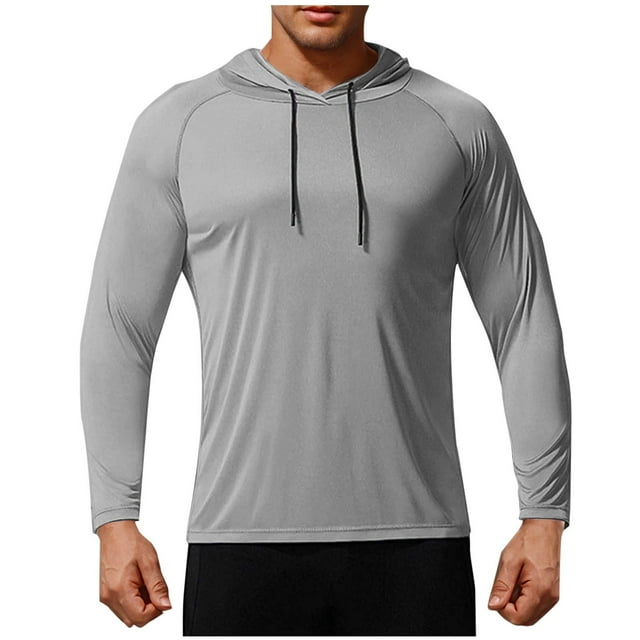 hotojiny Sweat à Capuche de Protection Solaire pour Hommes UPF 50+ Manches Longues Ajusté Muscle Workout Athlétique Léger Pêche Randonnée