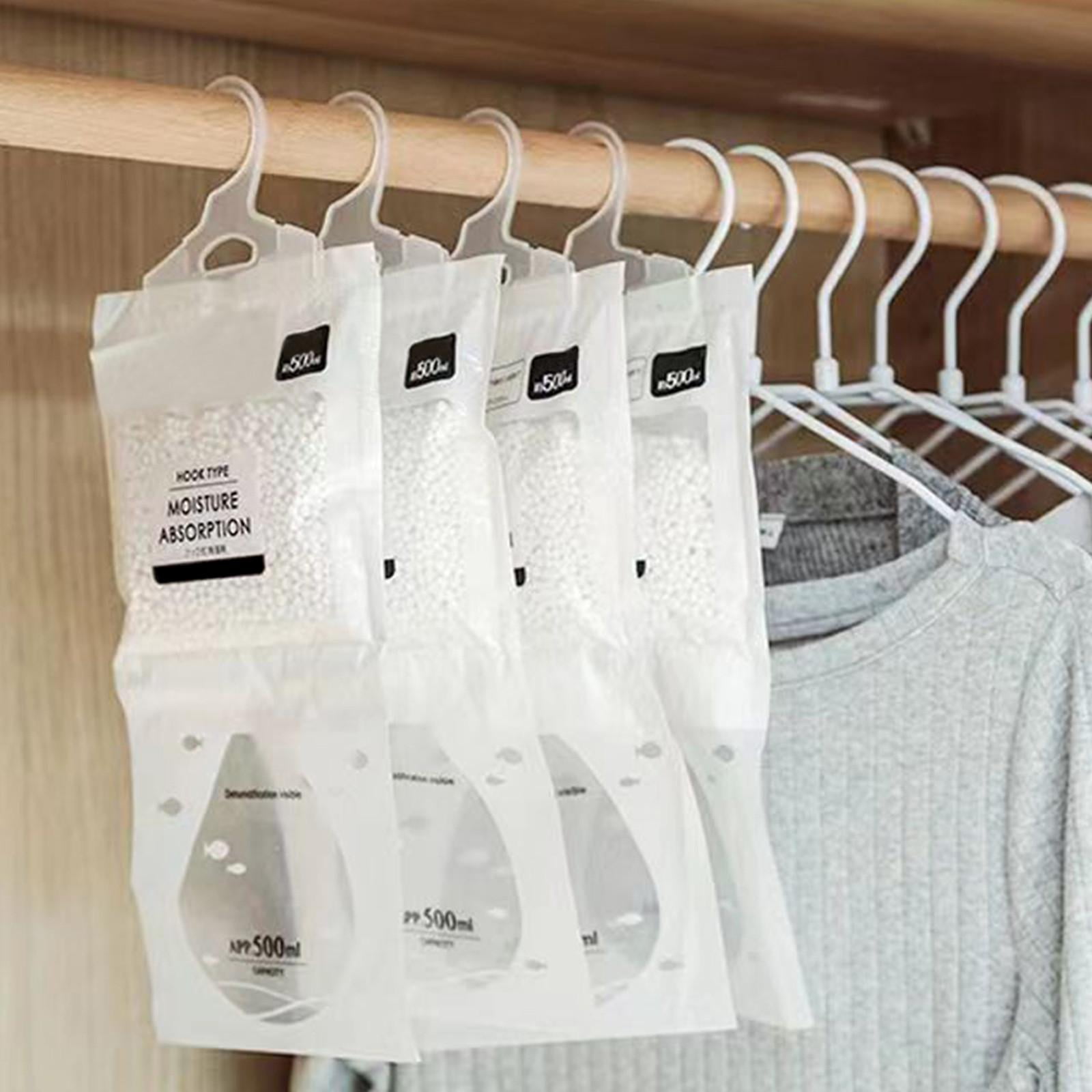 5 Pack Hanging Dehumidifier Bags - Absorb Moisture, Prevent Mold Mildew, Reusable Design - for Closet, Bathroom, Basement, Garage, RV, Storage Room