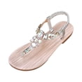 thumbnail image 1 of Wedge Sandals For Women Sparkly Rhinestone Elastic Ankle Strap Flip Flops Comfortable Orthopedic Casual Summer Sandals, 38, 1 of 5