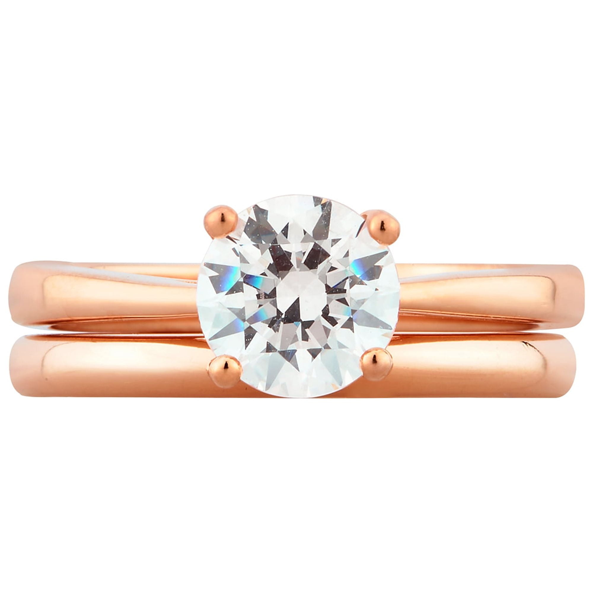 Arista 1.33 ct Round Swarovski Diamond Solitaire Women's Bridal Set in Pink Plated Sterling Silver