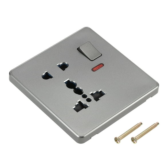 UK US Socket Switched Multi Power Outlet Grey 250V 13A 88mmx86mm
