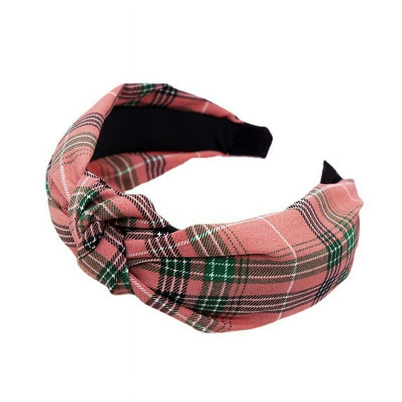 ERDOUY women's plaid headband fabric hair accessories simple knitted headband (pink)