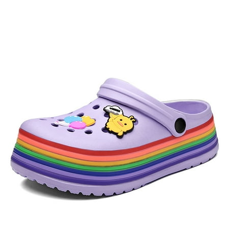 

Women‘s Platform Rainbow Sole Clogs Cute Closed Toe Non-slip Adjustable Strap Sandals Indoor Outdoor Slides