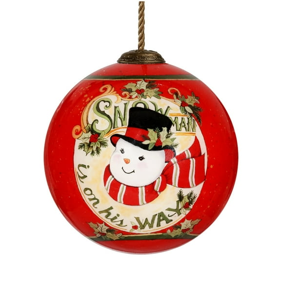 CC Christmas Decor 3" Red and White Snowman is on His Way Christmas Glass Ball Ornament