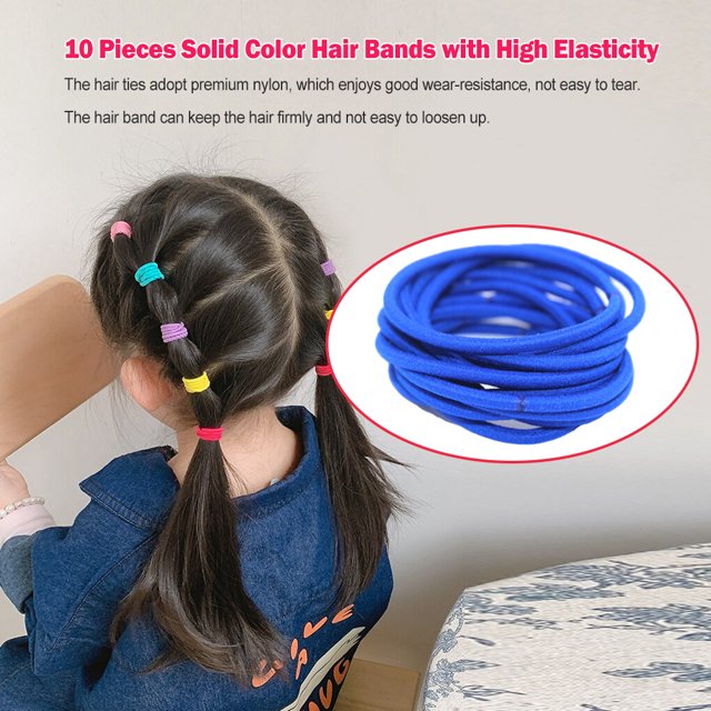 10 Pièces Bandes de Cheveux Mixtes Extensible Réglable Décoratif Haute Élasticité Titulaire de Queue de Cheval de Protection Filles Accessoires Bleu Royal