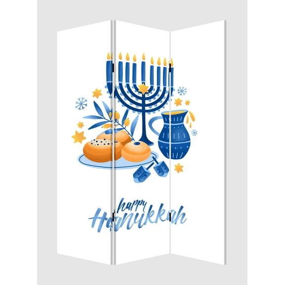 Celebratory Hanukkah Three Panel Room Divider Screen