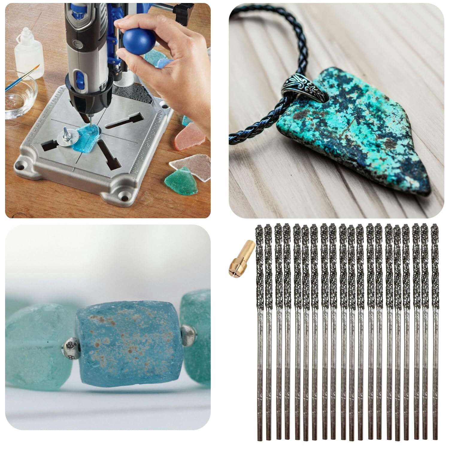1mm Diamond Bits For Drilling Stone Compatible with Dremel Drill Bit Set Twist Tip Design Jewelry Sea Glass Beach Shell Gemstone 20 Pieces Set