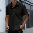 thumbnail image 2 of Stamzod Mens Button Down Short Sleeve Shirt Solid Color Turndown Casual Shirts Summer Vacation Beach Shirts for Men Black J XL, 2 of 6