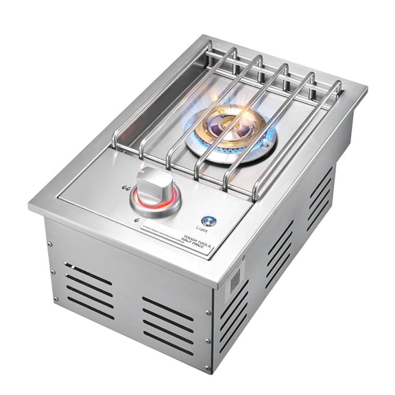 Grilling Side Burner, 17000 BTU Propane/Natural Gas, 304 Stainless Steel, Built-in Single Burner for Outdoor Kitchen, BBQ Island, LED Light