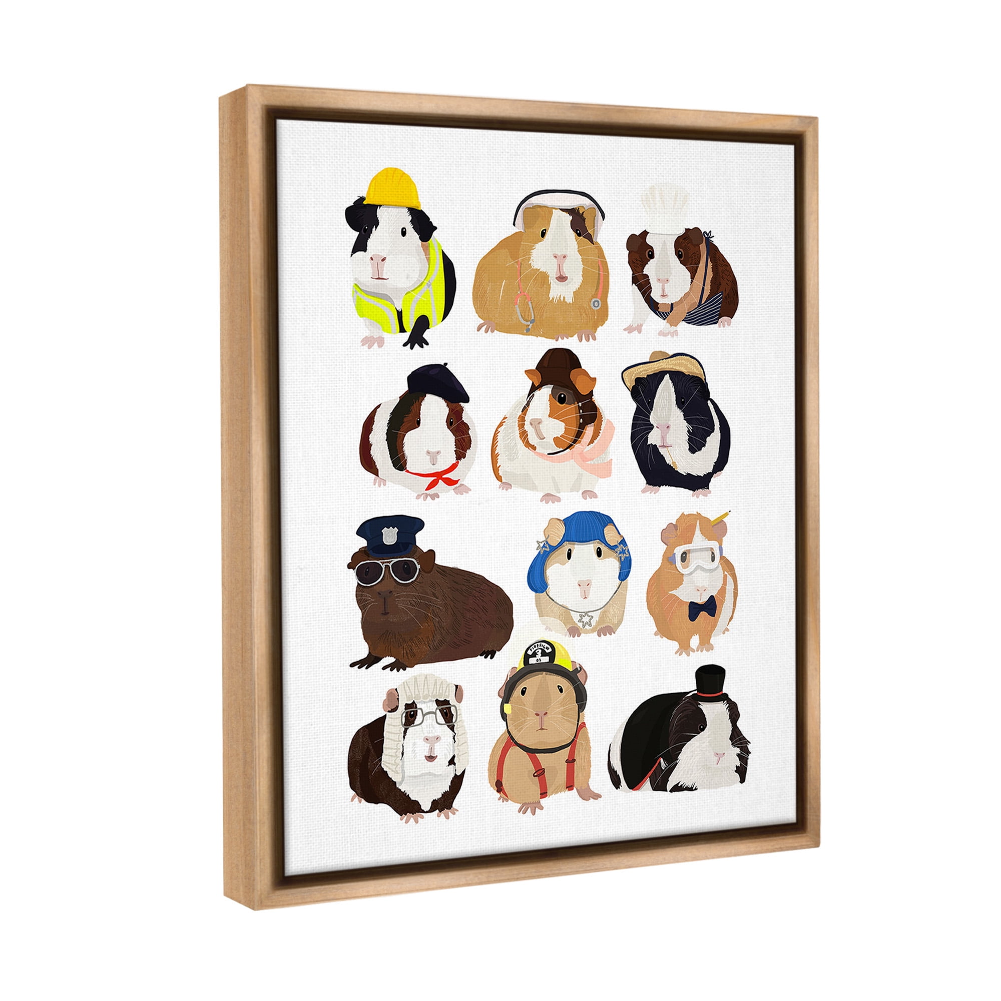 Stupell Industries Guinea Pigs Various Uniforms Animals & Insects Painting Brown Floater Framed Canvas Art Print Wall Art, 17 x 21