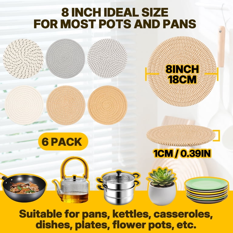 INCTUO 6-Piece Hot Pads, 8 Inch Trivets, Brown Cotton photo 2