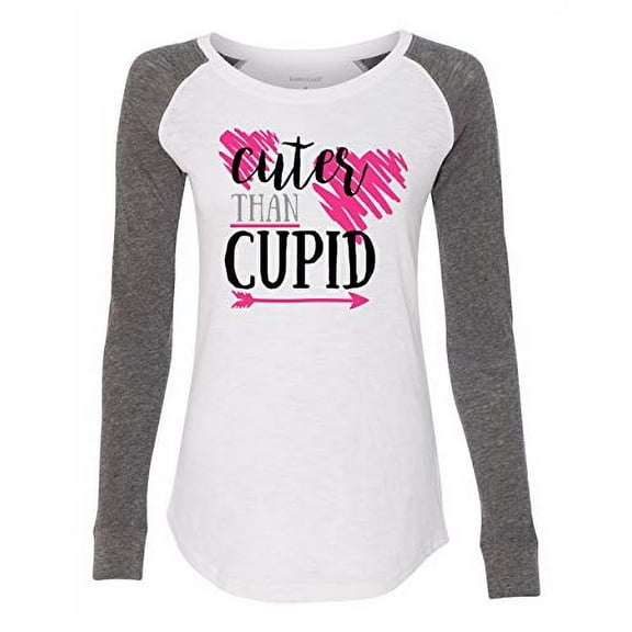 Cuter Than Cupid Valentine's Day Women's Raglan Long Sleeve Shirt-White/Granite-XL