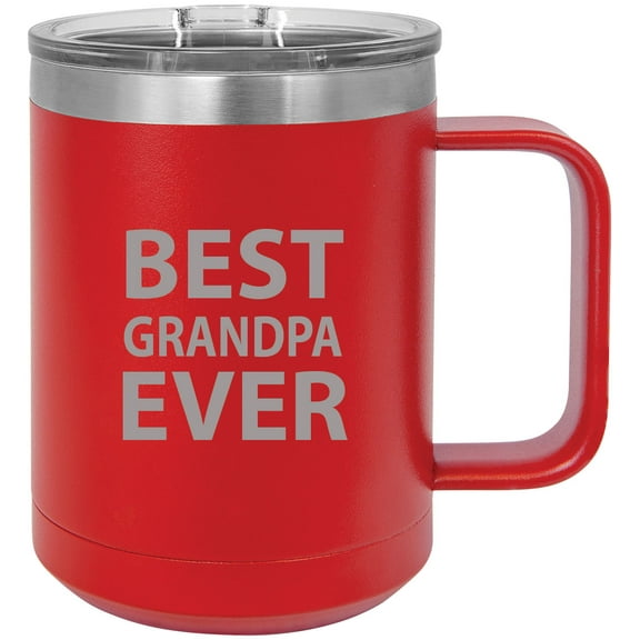Best Grandpa Ever Stainless Steel Vacuum Insulated 15 Oz Travel Coffee Mug with Slider Lid, Red