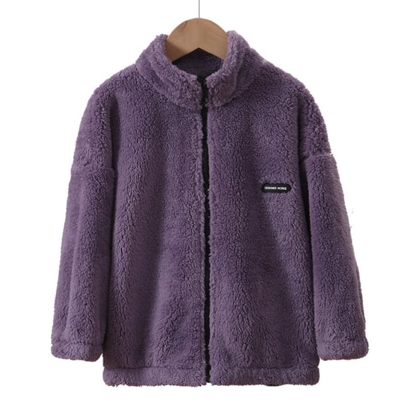 PInxai Zip up Jackets for Girls Boys No Hood Long Sleeve Fleece Lined Fuzzy Outwear Casual Stand Collar Coats