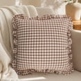 thumbnail image 4 of Cotton Ruffled Throw Pillow Cover Checkered Frill Cushion Cover Cottagecore Sofa Decor Brown Plaid A, 4 of 7