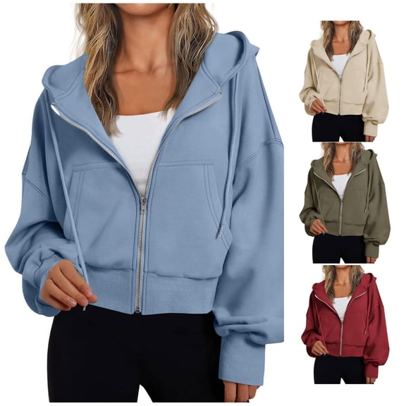 Women's Fashion Hoodie Full Zipper Short Sweatshirt Casual Comfort Gym Top Tan Hoodie Womens Zippe Hoodie Casual Clothe Oversize Hoodies Women Knitted Hoodie Sweater for Women Comfy Hoodies