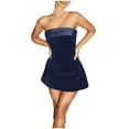 thumbnail image 3 of BiZtdJrK Women's Velvet Tube Top Dress Strapless Bodycon A-Line Mini Dress Off The Shoulder Backless Party Club Dresses Navy XL Lightning Sales of Today Prime, 3 of 9