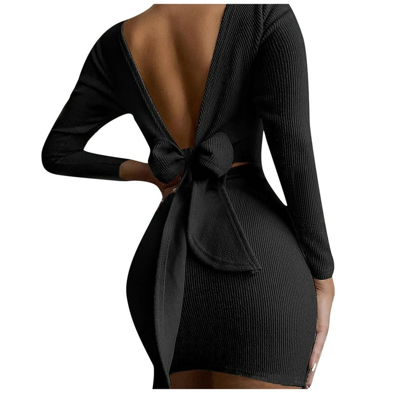 LLYwey s Floor Length Dresses for Women Fashion Color Slim Back Bow Tie Casual Long Sleeve Dress New Long Dresses Black M - Walmart.com LLYwey s Floor Length Dresses for Women Fashion Color Slim Back Bow Tie Casual Long Sleeve Dress New Long Dresses Black M - Walmart.com