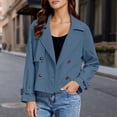 thumbnail image 2 of Cnbwig Womens Cropped Trench Coat Trendy Casual Double Crop Jackets Fall Notch Collar Coats Fall Winter Windproof Z1-Blue XL, 2 of 5