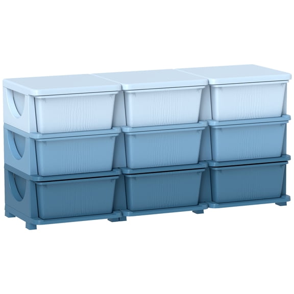 Miekor Furniture 3 Tier Kids Storage Unit, 9 Drawer Chest Toy Organizer Plastic Bins for Kids Bedroom Nursery Kindergarten Living Room for Boys Girls Toddlers, Blue MK9817