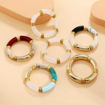 Acrylic Curved Bamboo Tube Multi-color Vintage Marbling Bracelet