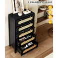 thumbnail image 3 of DWVO 47" Tall Natural Rattan 5 Drawer Dresser, Boho Chest of Drawers with Golden Handles, Wood Dresser Storage Cabinet for Hallway, Entryway, Hold up to 300lbs, Black, 3 of 7