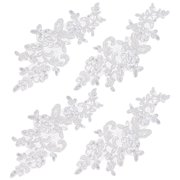 4PCS Sequin Embroidered Lace Patches Leaf Flowers Lace Applique Sewing Floral Fabric Craft Decoration Patches for DIY Clothes Dress Pants