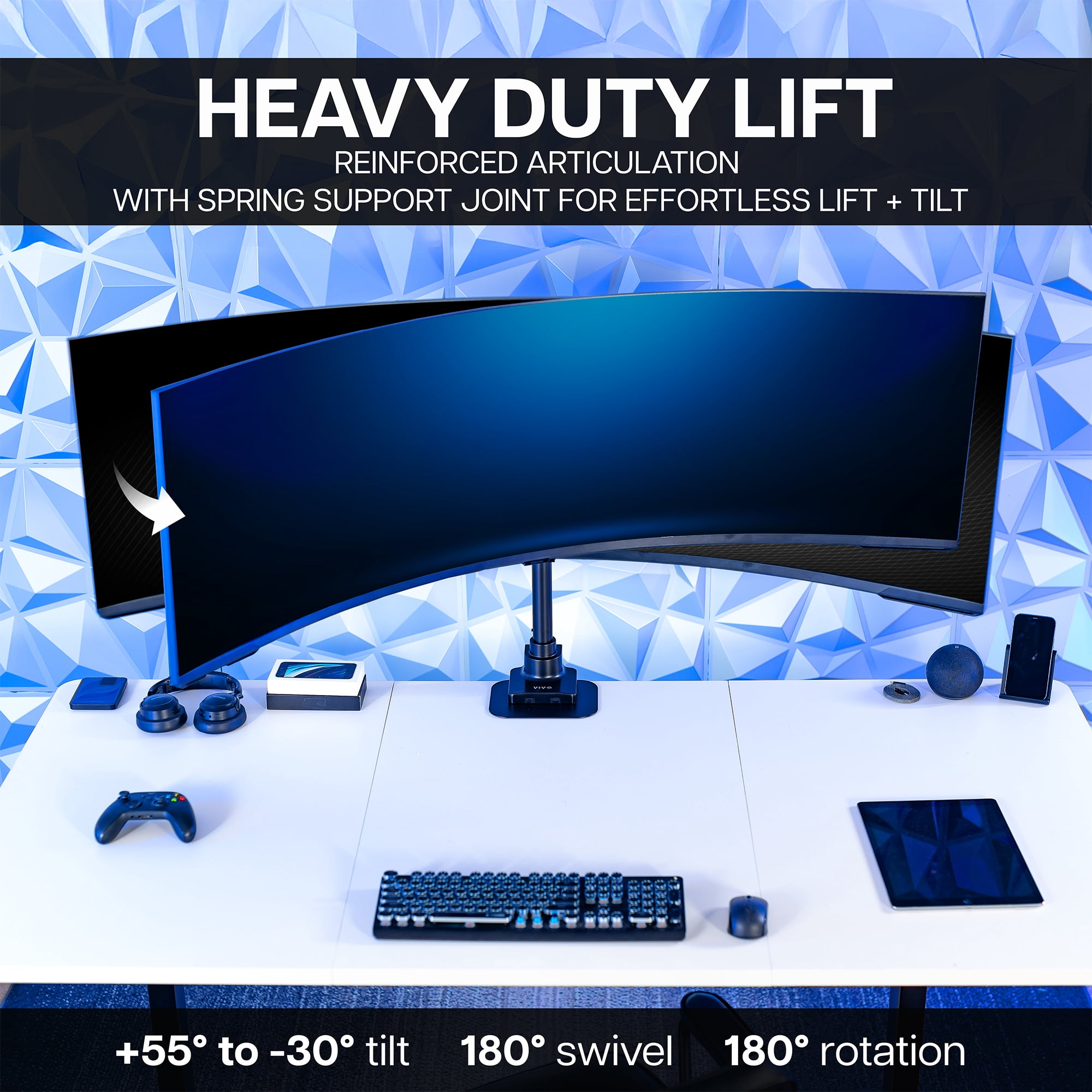 VIVO Single Ultrawide Monitor Desk Mount, Adjustable Stand for Screens up to 57"