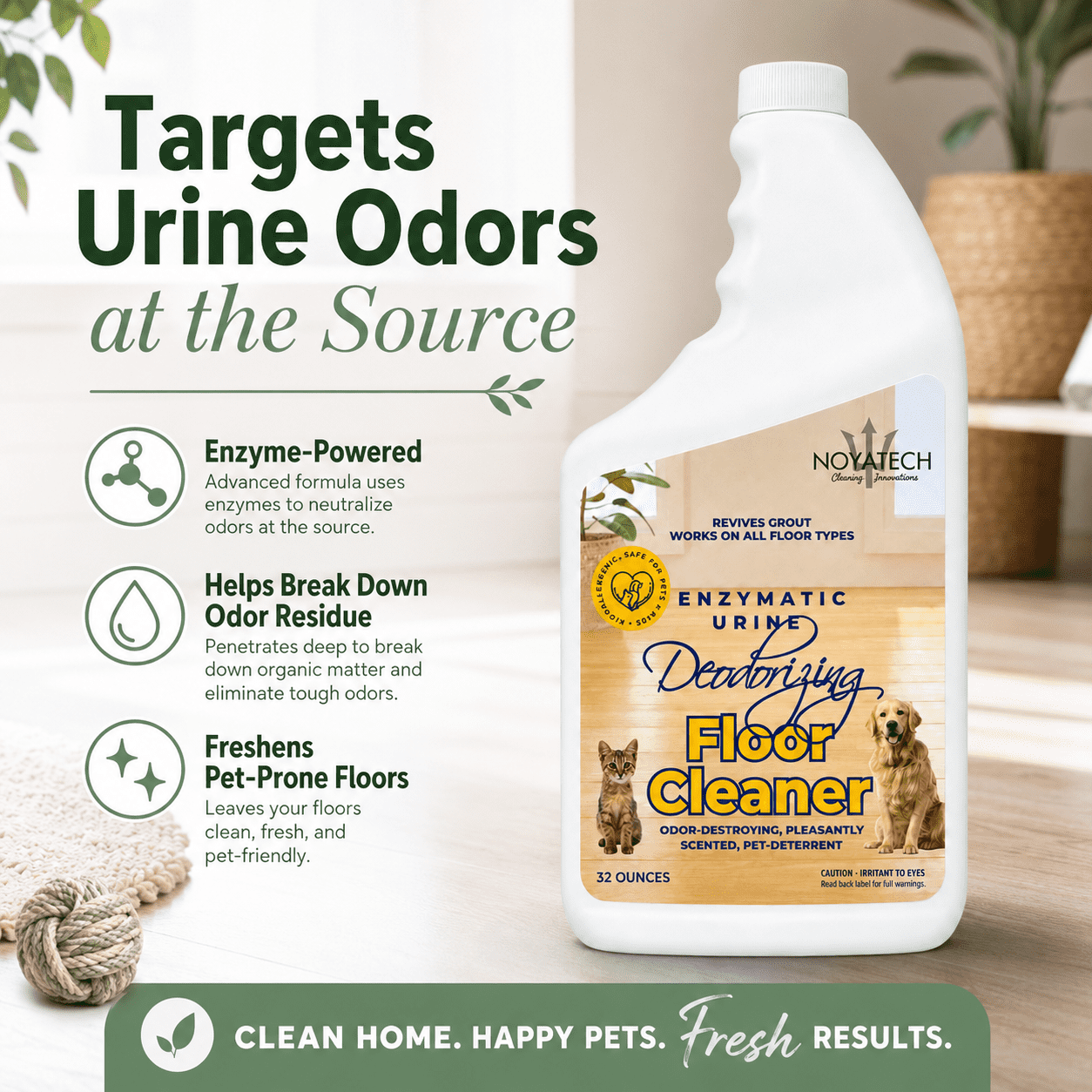 NOYATECH Pet Floor Cleaner – Enzymatic Degreaser & Odor Eliminator, Pet-Safe, Non-Toxic, Eco-Friendly, 32 oz