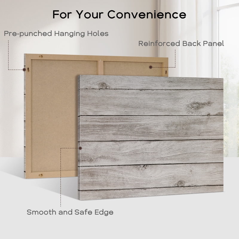 Magnetic Boards for Wall 18"x24" Wooden Planks Print Decorative White Board Magnetic Dry Erase Board Message Center Photo Board Bulletin Board with Magnets&Markers, Grey Wooden Planks