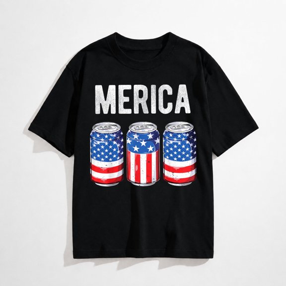 Beer American Flag 4th of July Merica USA Men Women Drinking T-Shirt