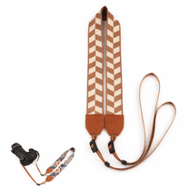 Vintage Bohemian Camera Strap, Adjustable Woven Polyester Neck & Shoulder Strap with PU Leather Ends for DSLR & Mirrorless Cameras (Brown Rhombus)