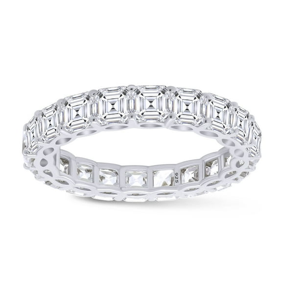 AFFY Asscher Cut White Cubic Zirconia Eternity Band Ring In 14k White Gold Over Sterling Silver