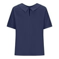 thumbnail image 4 of Sweet Home Farm Short Sleeve Shirts for Women With Pockets Breathable Cotton Linen Loose Large Size Slimming Lapel Shirt Top T Shirts for Women Dark Blue, 4 of 5