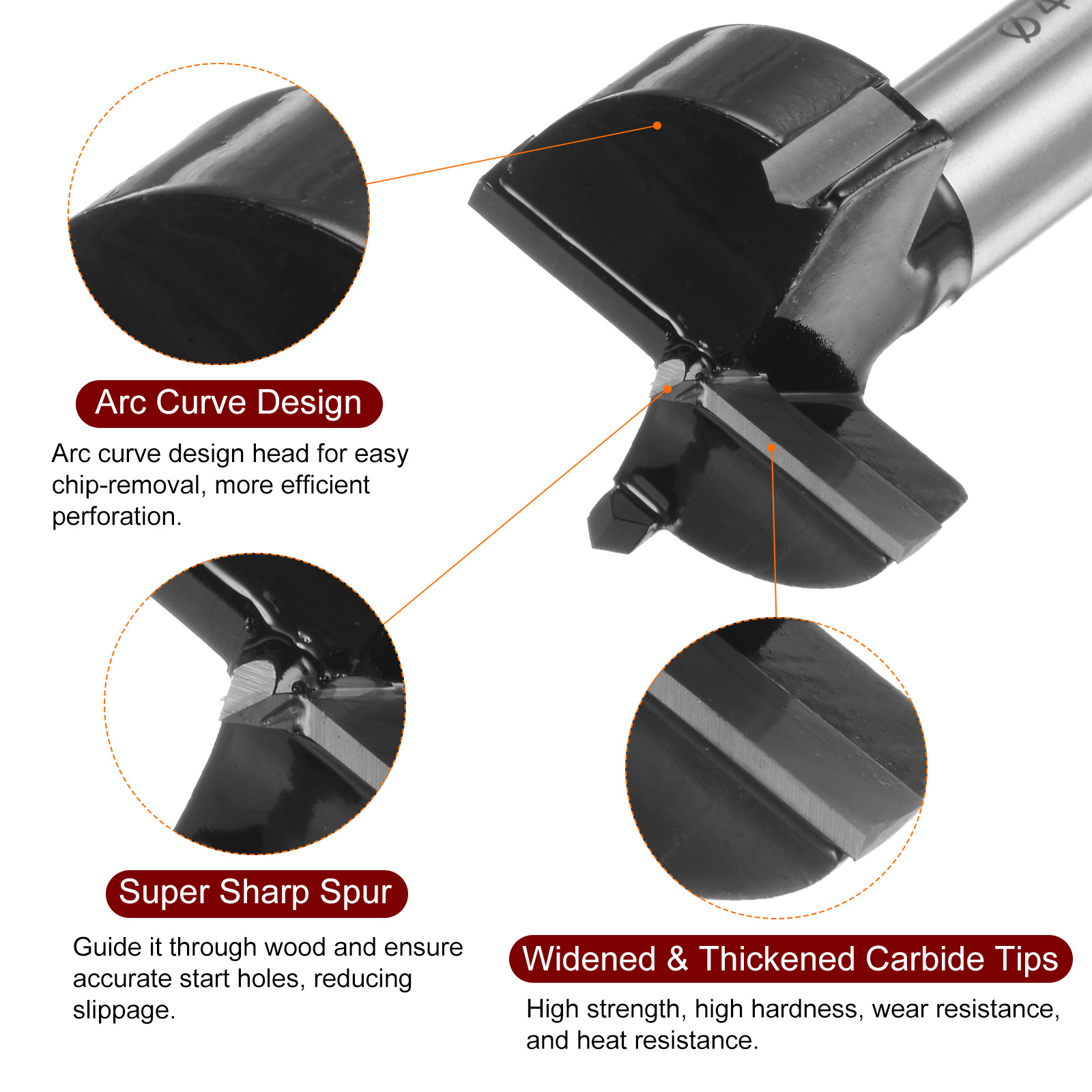 Uxcell 2 Packs 40mm 42mm (1-19/32" 1-21/32") Tungsten Carbide Wood Hinge Drilling Forstner Drill Bit Set