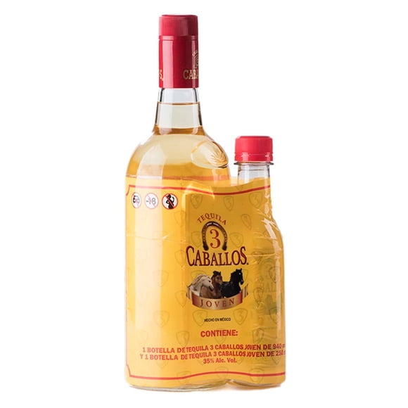 Paquete de 3 Tequila 3 Caballos Joven 250 ml + 940 ml 3 Caballos Paquete de 3