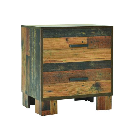 2 Drawers Wooden Nightstand in Rustic Pine