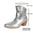 thumbnail image 7 of Rokment Metallic Wide Calf Boots for Women 2025 Fall Winter Fashion Leather Pointed Toe Chunky Stackable High Heel Cowboy Cowgirl Short Dress Ankle Booties Silver Size 8.5, 7 of 7