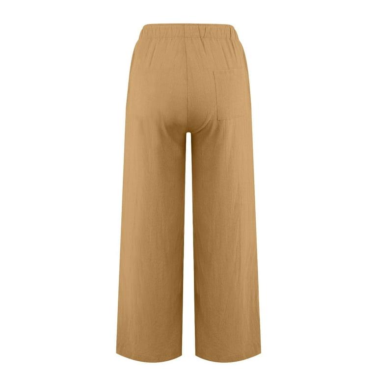 mveomtd Women Corduroy Flare Pants Elastic Waist Bell Bottom Trousers  Cropped Pants for Women Casual Petite Khaki M 