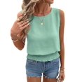 thumbnail image 3 of Womens Crew Neck Crop Tank Tops Cute Summer Sleeveless Smocked Tops Green L, 3 of 9