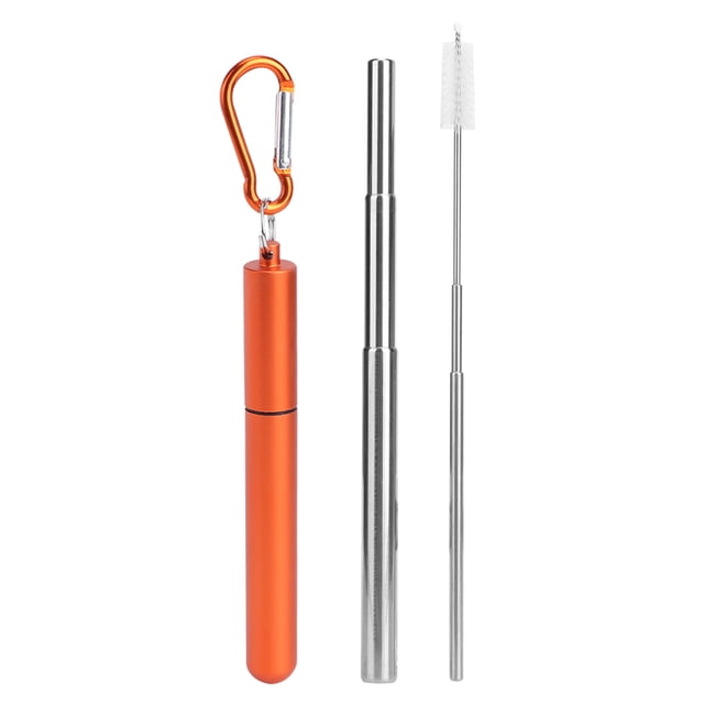 Portable Straw, Heaveant Orange Stainless Steel Portable Reusable Retractable Straw Kit for Picnic