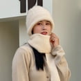 thumbnail image 2 of Diufon Winter Hooded Scarf Hat for Women Plush Knitted Thickened Warm Beanie Outdoor Windproof 2 in 1 Hats, 2 of 2