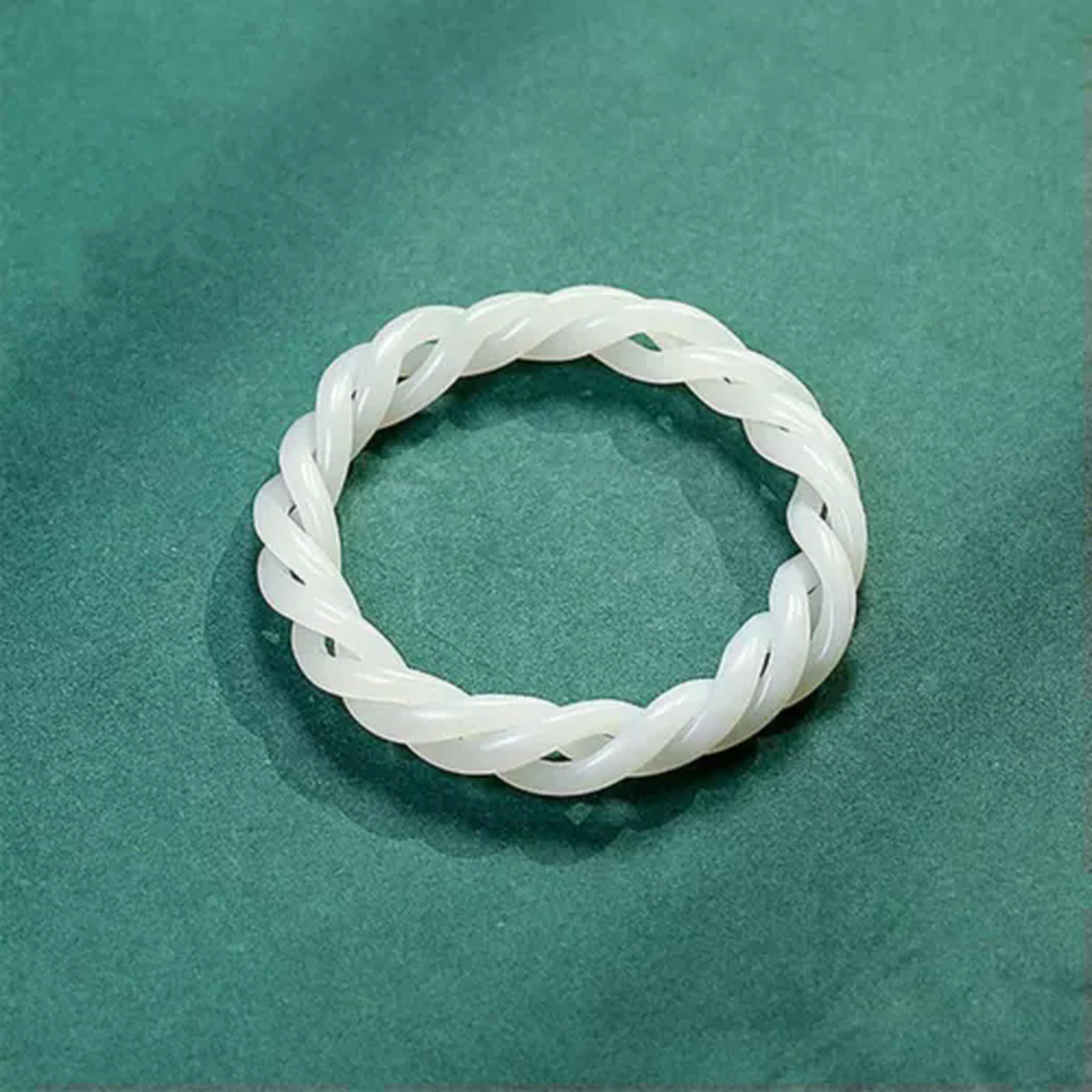 EOEMY Natural White Jade Bangle Women Lucky Hollow Spiral Twist Bracelet