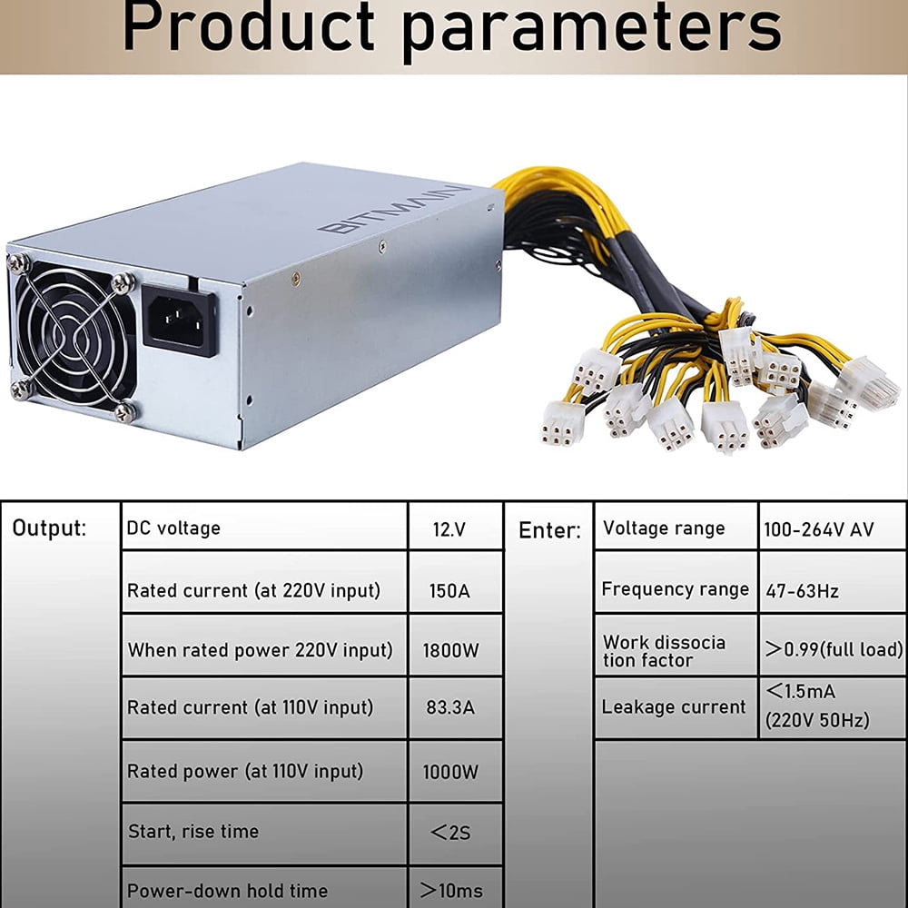 APW7 1800W Power Supply Mining PSU for Bitmain Antminer S9/L3+/A6/A7/R4/S7/E9 with 10X PCI-E 6Pin Connectors