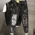 thumbnail image 4 of Pantalones vaqueros negros para hombre, con estampado gráfico, con agujeros, rotos, rasgados, estilo grunge, Y2k, estilo Harajuku, elásticos, para verano, tallas XS, 4 of 4