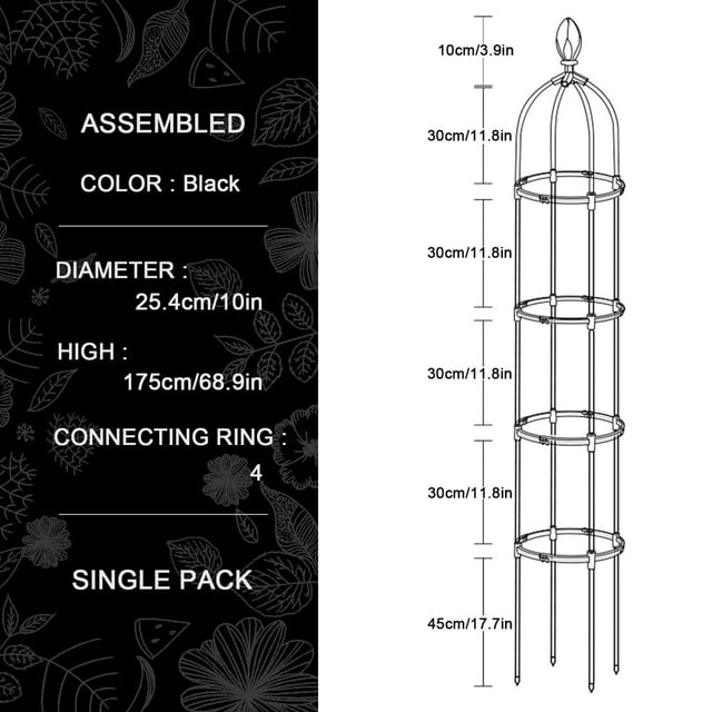 Plant Trellis Garden Obelisk Tool Set Durable Planting Support Frame Butterfly Clip Metal Black Tower Flower Stand