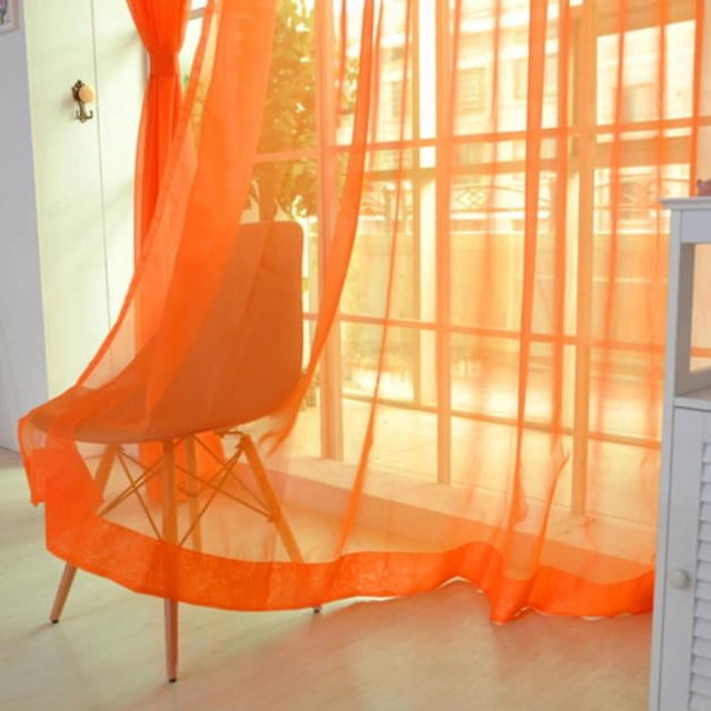 Riforla 2 PCS Pure Color Tulle Door Window Curtain Drape Panel Sheer Scarf Valances OR Curtain Orange