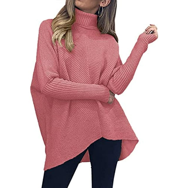 Women's turtleneck with long batwing sleeve asymmetrical hem